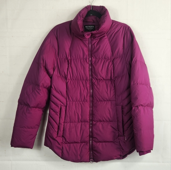 Athleta Downtown Down Feather Warm Winter Puffer Jacket Coat Plum Purple Large - Picture 3 of 16
